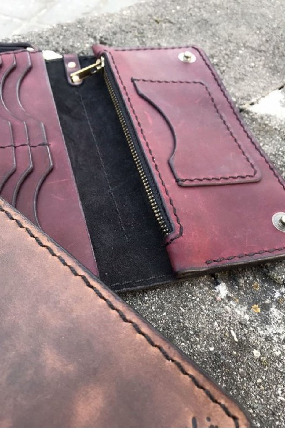 Бордовое кожаное портмоне ручной работы L-101