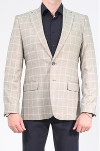Бежевый классический мужской пиджак в серую клетку 2010 (CORVUS-180)