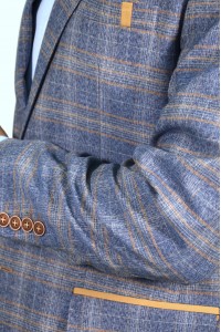 Серый молодёжный мужской пиджак в оранжевую клетку 2018 (SONATA-1088)