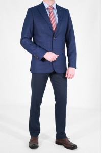 Синий мужской пиджак в чёрную клетку под джинсы 799 (LUKE-168)