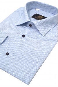 Голубая мужская рубашка в синюю клетку 303 (54-07)