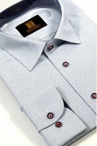 Голубая мужская рубашка в мелкую чёрно-синюю клетку 332 (56)