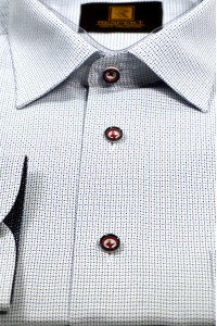 Голубая мужская рубашка в мелкую чёрно-синюю клетку 332 (53-08)