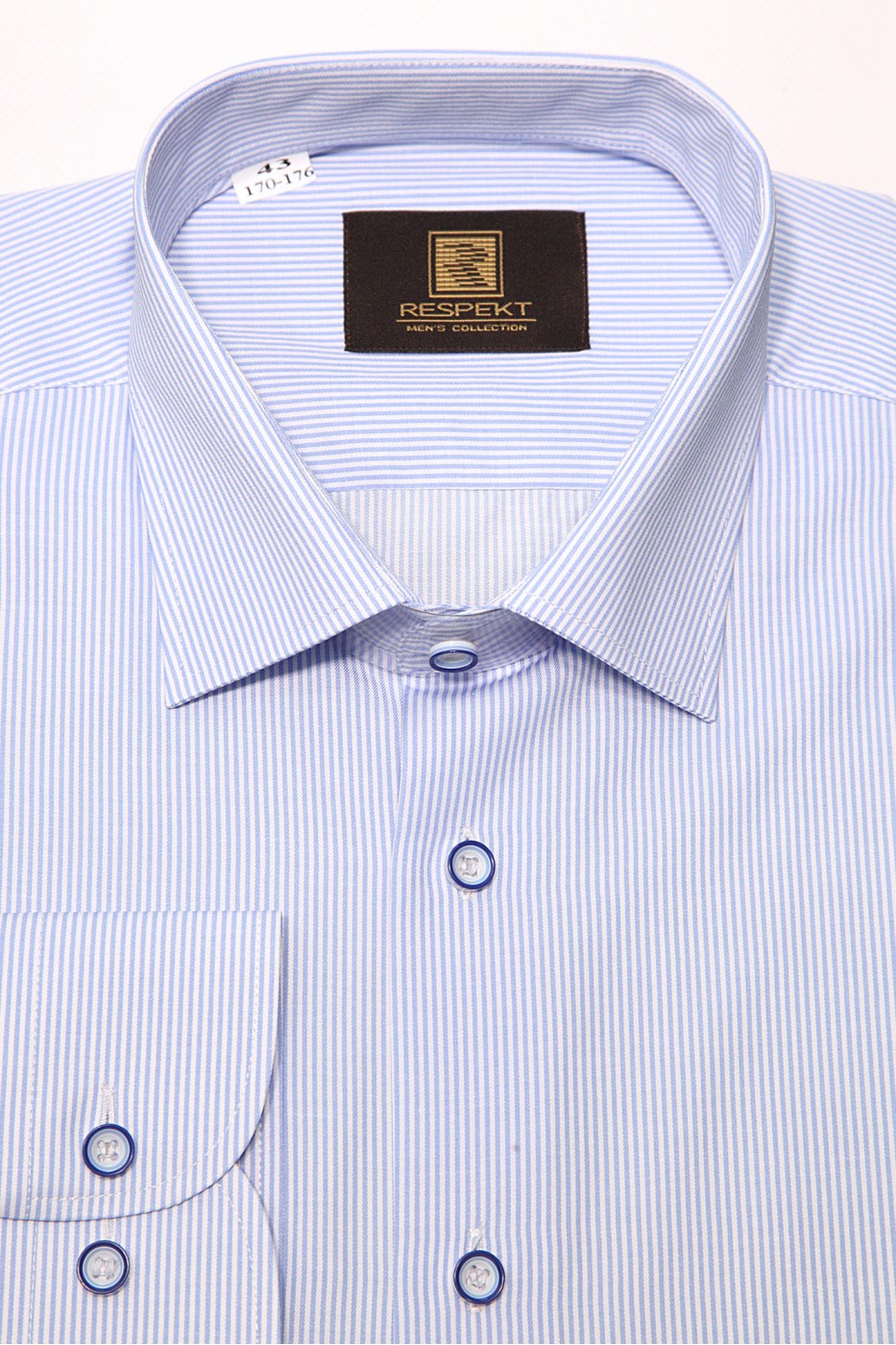 Голубая мужская классическая рубашка в мелкую полоску 341 (54-07)