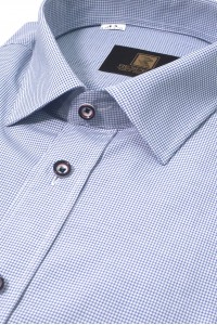 Белая мужская рубашка в голубую клетку с коротким рукавом КР 318 (53-08)