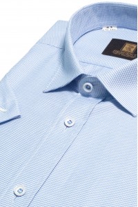 Голубая мужская рубашка в белую клетку с коротким рукавом КР 319 (53-08)