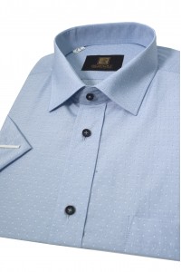 Голубая мужская рубашка в синюю крапинку с коротким рукавом КР 320 (54-07)