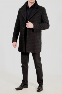 Чёрное мужское классическое пальто в серую клетку 2049 (JONNY-2088)